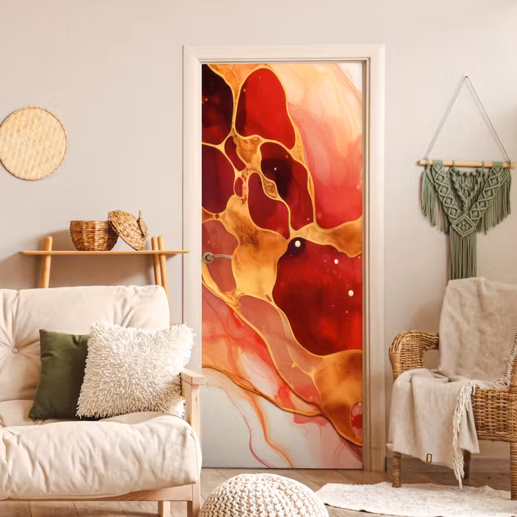 Deursticker - Marmer - Rood - Goud - Modern - Abstract — 4