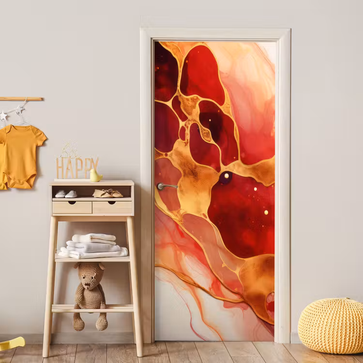 Deursticker - Marmer - Rood - Goud - Modern - Abstract — 6