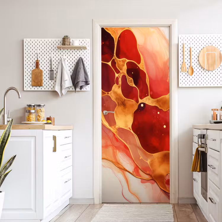 Deursticker - Marmer - Rood - Goud - Modern - Abstract — 7