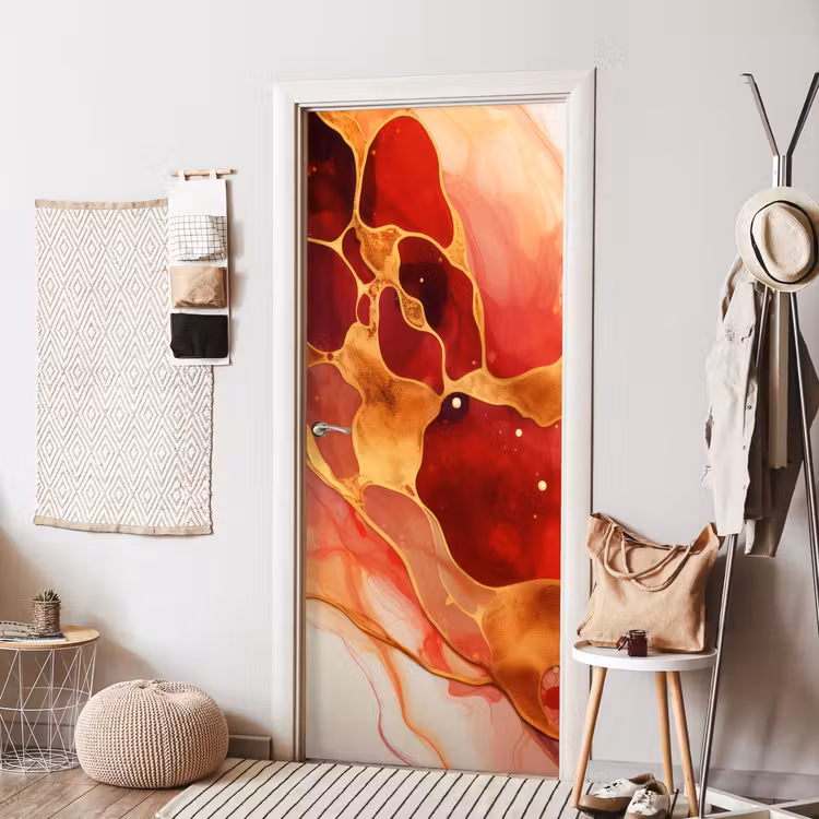 Deursticker - Marmer - Rood - Goud - Modern - Abstract — 8
