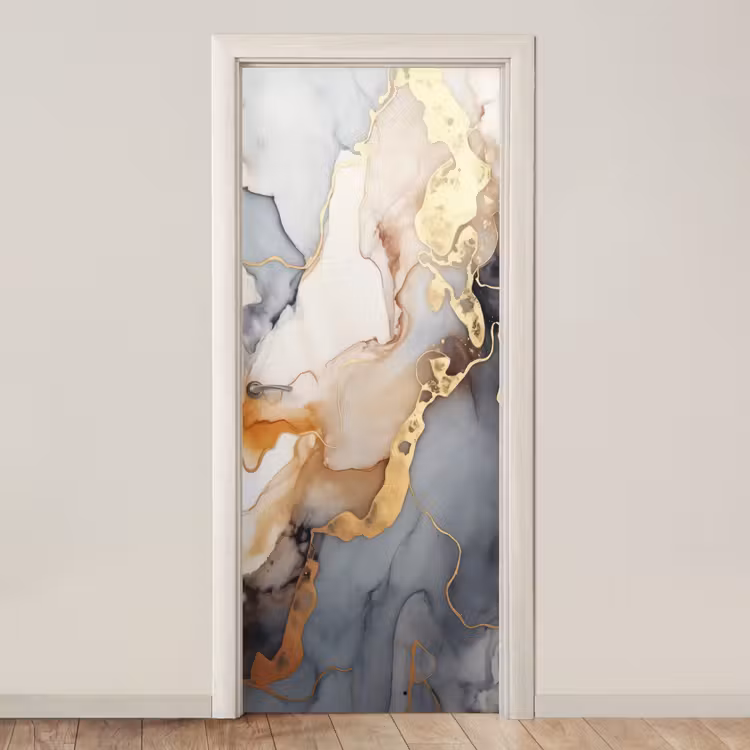 Deursticker - Marmer - Zwart - Goud - Wit — 1