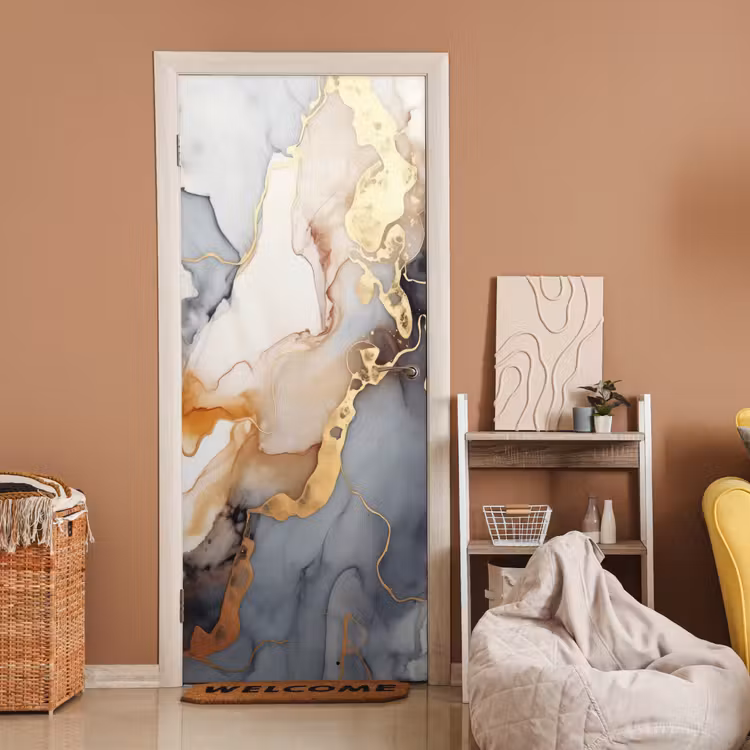 Deursticker - Marmer - Zwart - Goud - Wit — 2