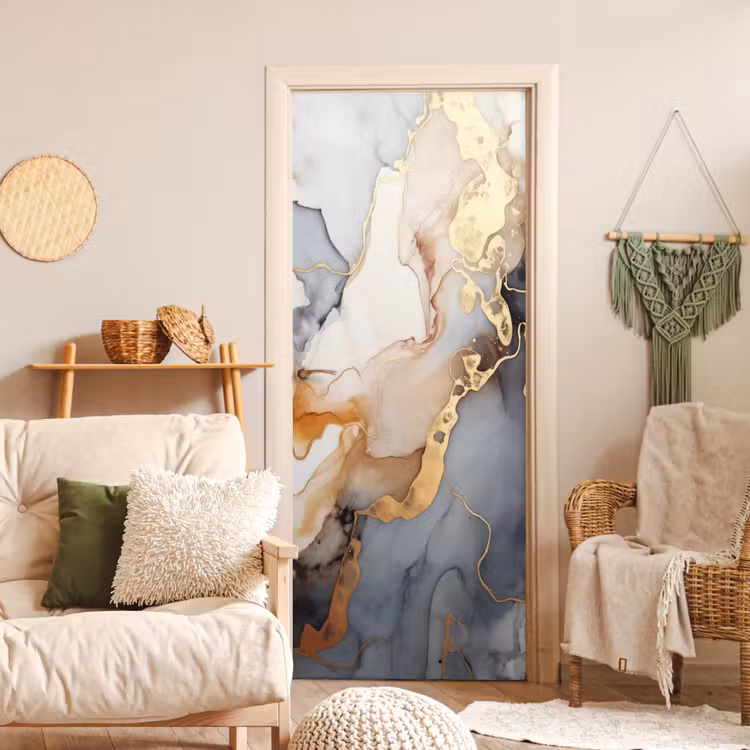 Deursticker - Marmer - Zwart - Goud - Wit — 4