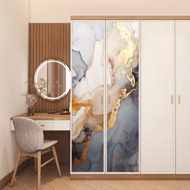 Deursticker - Marmer - Zwart - Goud - Wit — 5