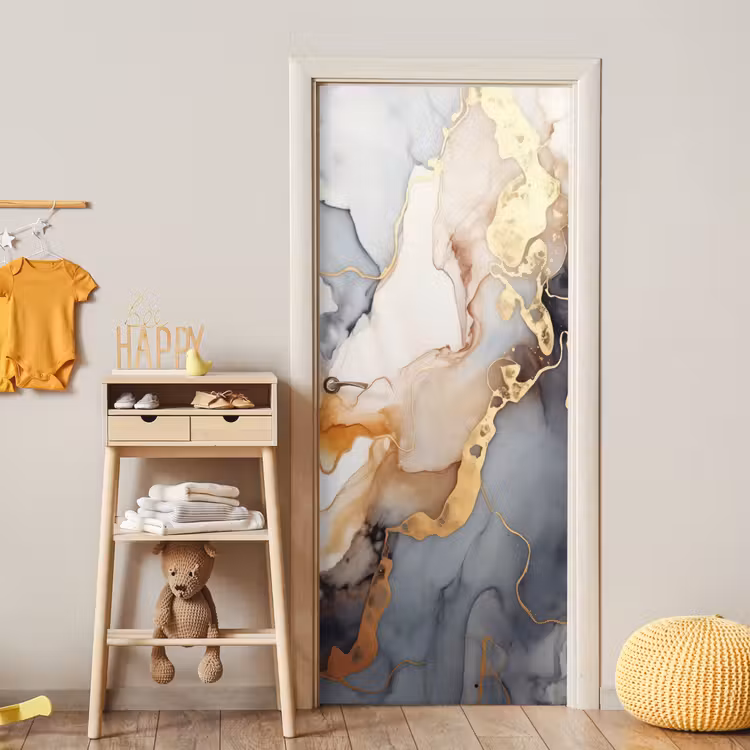 Deursticker - Marmer - Zwart - Goud - Wit — 6