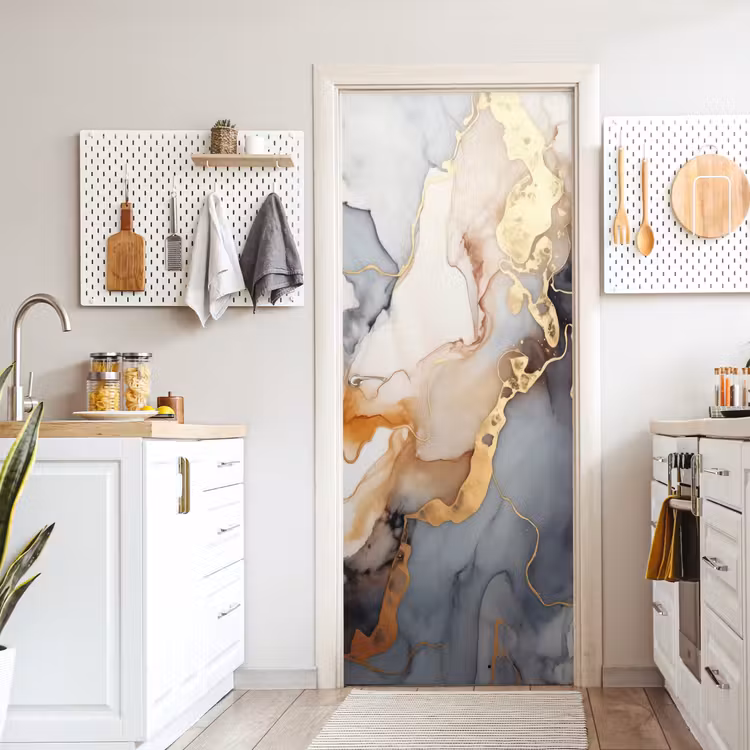 Deursticker - Marmer - Zwart - Goud - Wit — 7