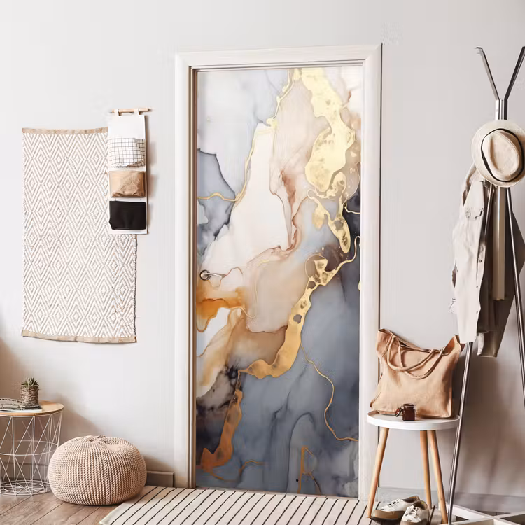 Deursticker - Marmer - Zwart - Goud - Wit — 8
