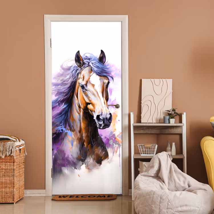 Deursticker - Paard - Dieren - Meiden - Paars - Bruin — 2