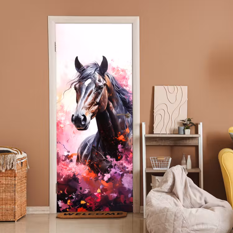 Deursticker - Paard - Dieren - Meisje - Roze — 2