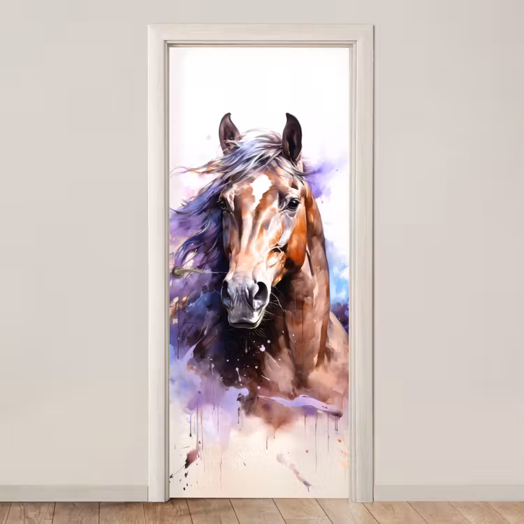 Deursticker - Paard - Dieren - Meisjes - Paars - Bruin — 1