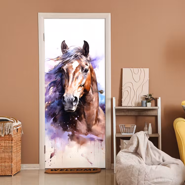 Deursticker - Paard - Dieren - Meisjes - Paars - Bruin — 2