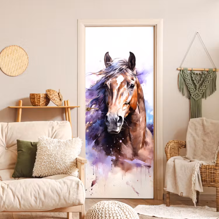 Deursticker - Paard - Dieren - Meisjes - Paars - Bruin — 4