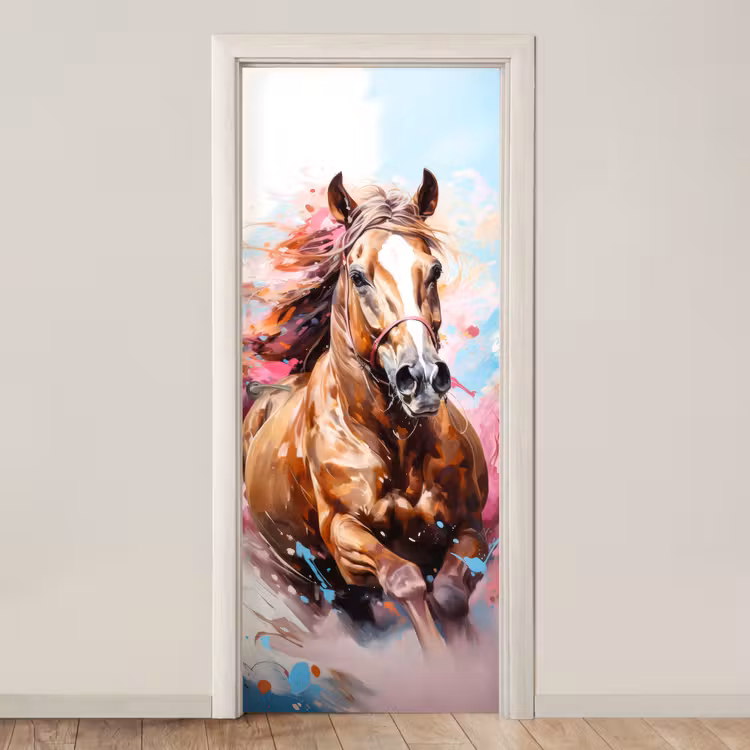 Deursticker - Paard - Meisjes - Blauw - Roze — 1