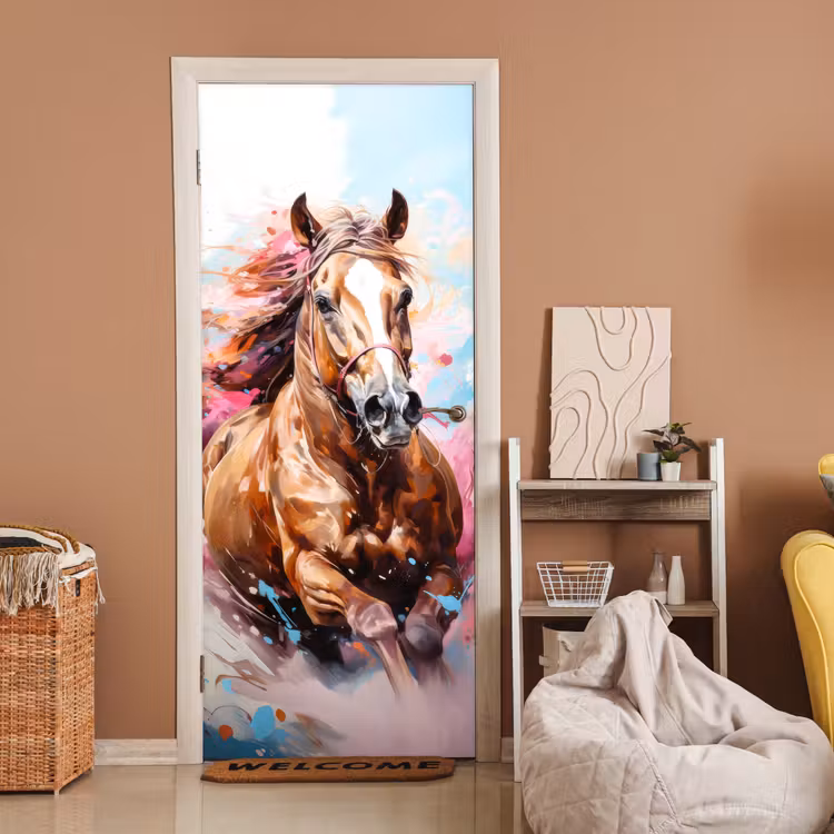Deursticker - Paard - Meisjes - Blauw - Roze — 2