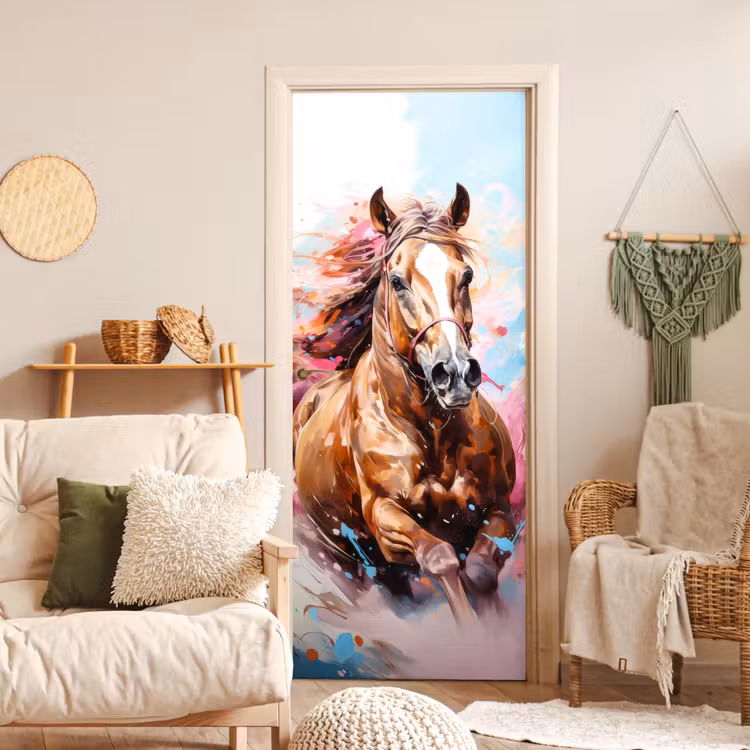 Deursticker - Paard - Meisjes - Blauw - Roze — 4