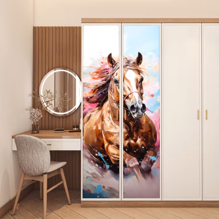 Deursticker - Paard - Meisjes - Blauw - Roze — 5