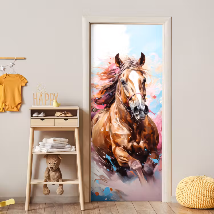 Deursticker - Paard - Meisjes - Blauw - Roze — 6