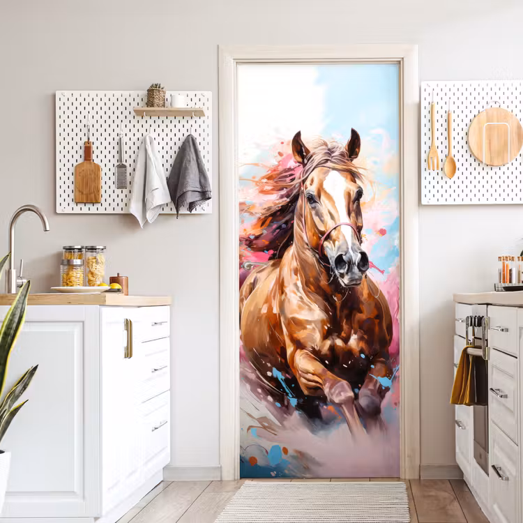 Deursticker - Paard - Meisjes - Blauw - Roze — 7