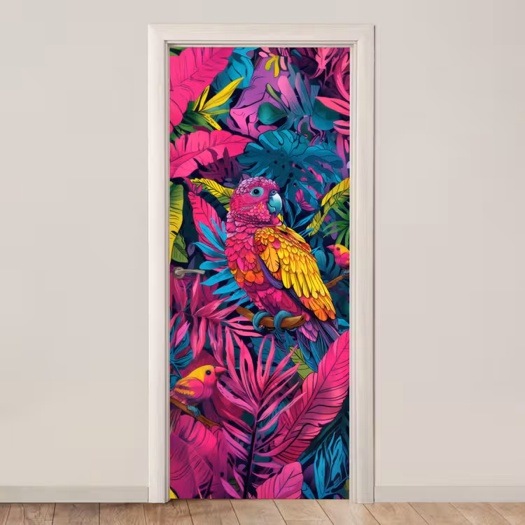 Deursticker - Papegaai - Tropisch - Jungle - Kleurrijk — 1