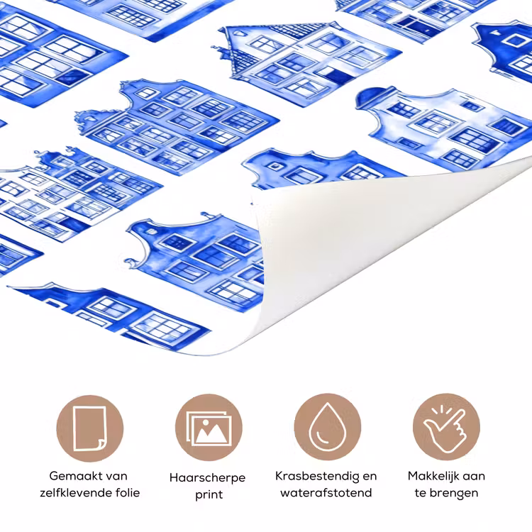 Deursticker - Patroon - Huizen - Blauw — 3
