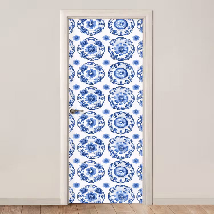 Deursticker - Sierborden - Bloemen - Blauw — 1