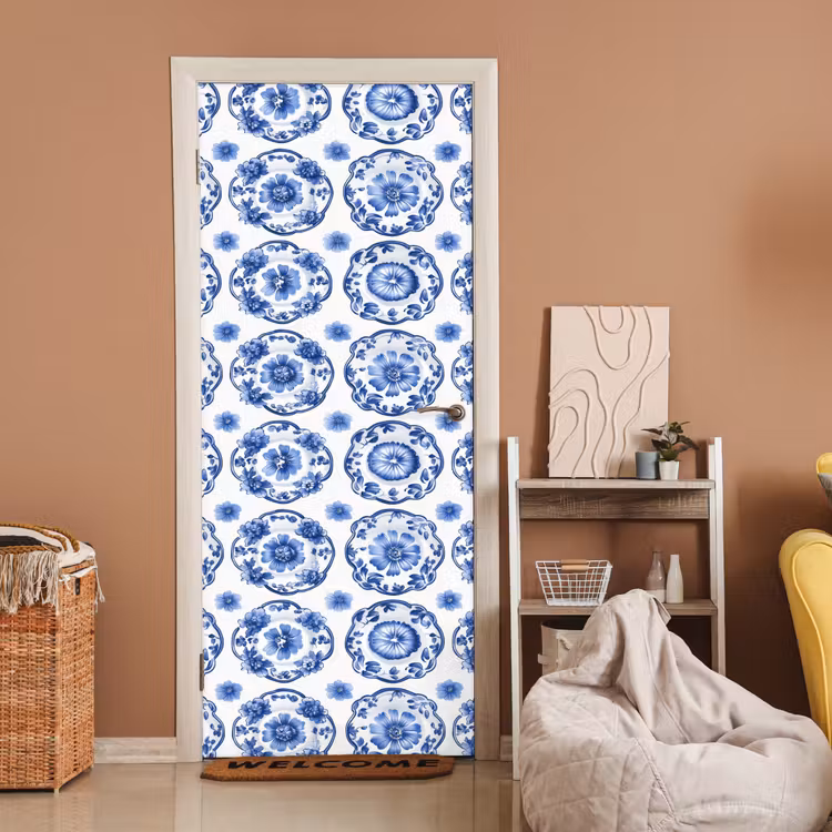 Deursticker - Sierborden - Bloemen - Blauw — 2