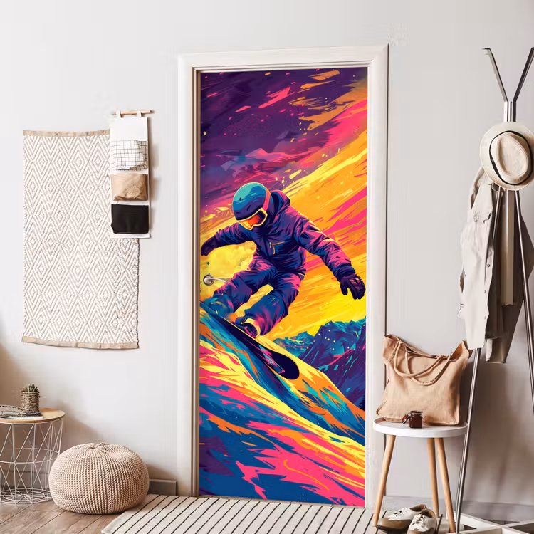 Deursticker - Snowboarden - Sneeuw - Kleurrijk — 8