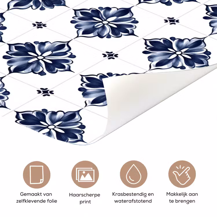 Deursticker - Tegelmotief - Blauw - Wit - Bloem — 3
