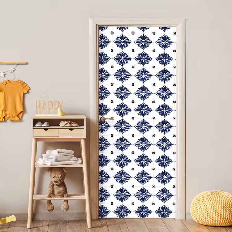Deursticker - Tegelmotief - Blauw - Wit - Bloem — 6