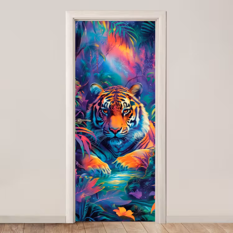Deursticker - Tijger - Dier - Jungle - Kleurrijk — 1