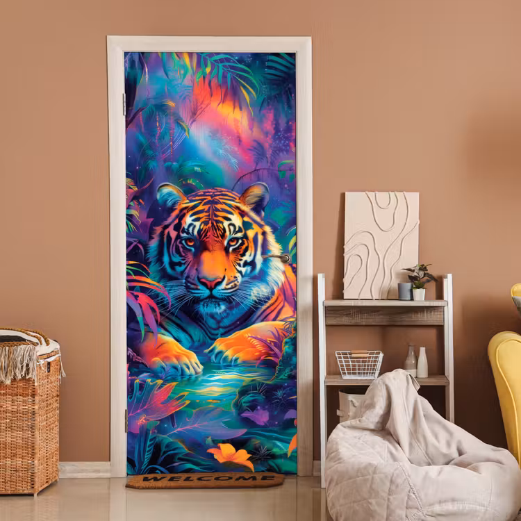 Deursticker - Tijger - Dier - Jungle - Kleurrijk — 2