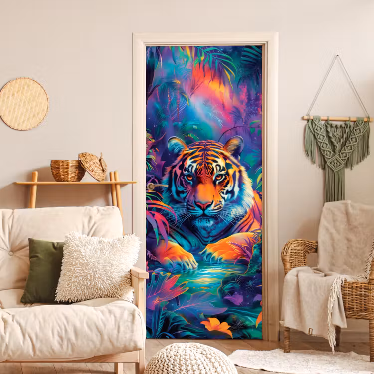 Deursticker - Tijger - Dier - Jungle - Kleurrijk — 4