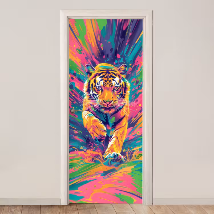 Deursticker - Tijger - Wilde dieren - Kleurrijk - Verflook — 1