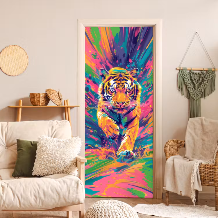 Deursticker - Tijger - Wilde dieren - Kleurrijk - Verflook — 4