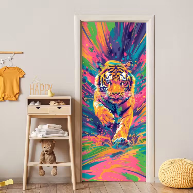 Deursticker - Tijger - Wilde dieren - Kleurrijk - Verflook — 6