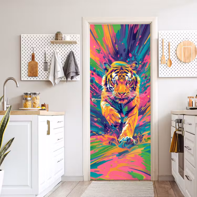 Deursticker - Tijger - Wilde dieren - Kleurrijk - Verflook — 7