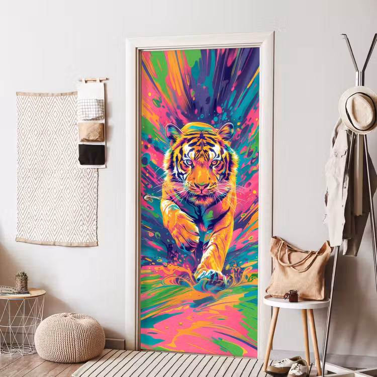Deursticker - Tijger - Wilde dieren - Kleurrijk - Verflook — 8