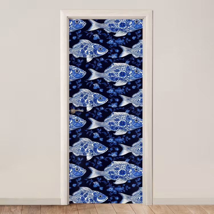 Deursticker - Vissen - Bloemen - Blauw — 1