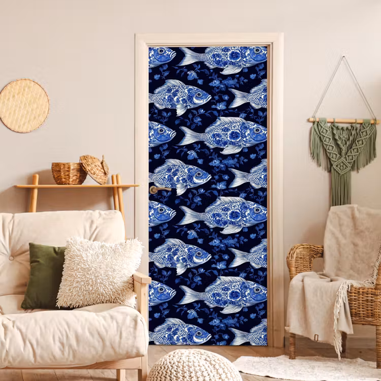 Deursticker - Vissen - Bloemen - Blauw — 4