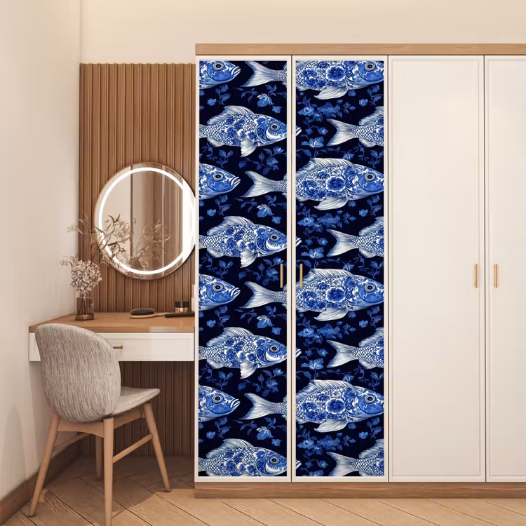 Deursticker - Vissen - Bloemen - Blauw — 5