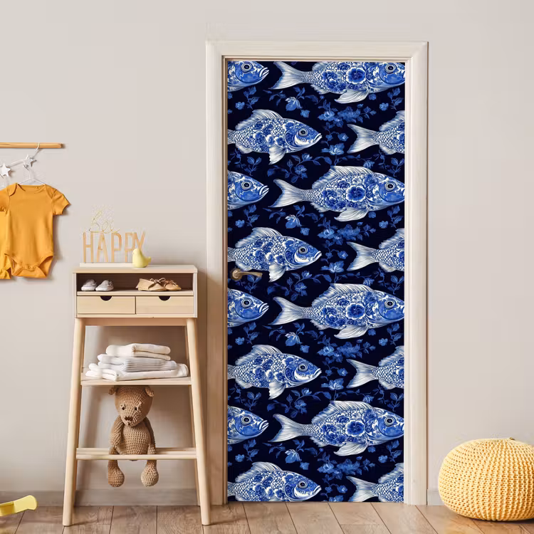 Deursticker - Vissen - Bloemen - Blauw — 6