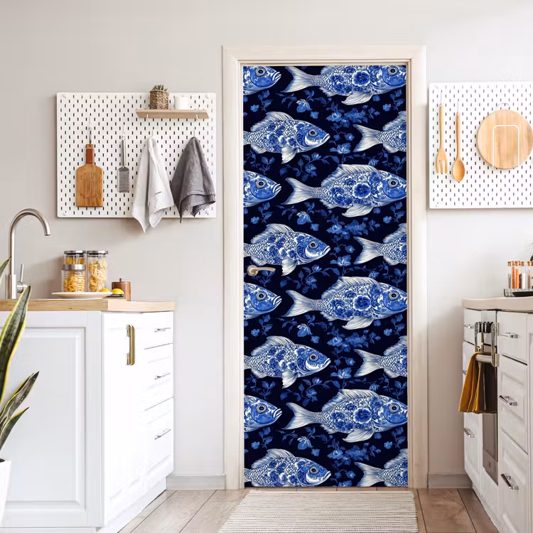 Deursticker - Vissen - Bloemen - Blauw — 7