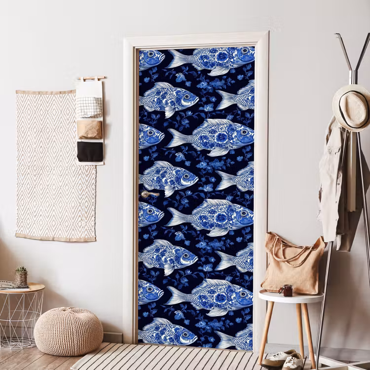 Deursticker - Vissen - Bloemen - Blauw — 8