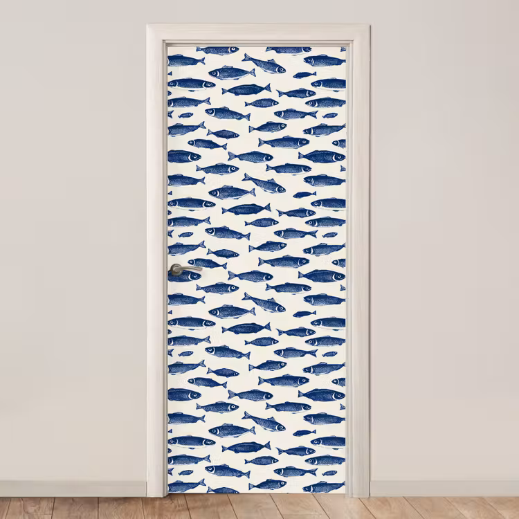 Deursticker - Vissen - Patroon - Blauw - Wit — 1