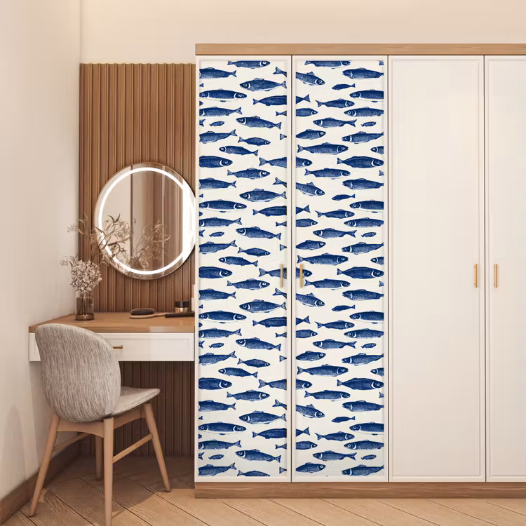 Deursticker - Vissen - Patroon - Blauw - Wit — 5