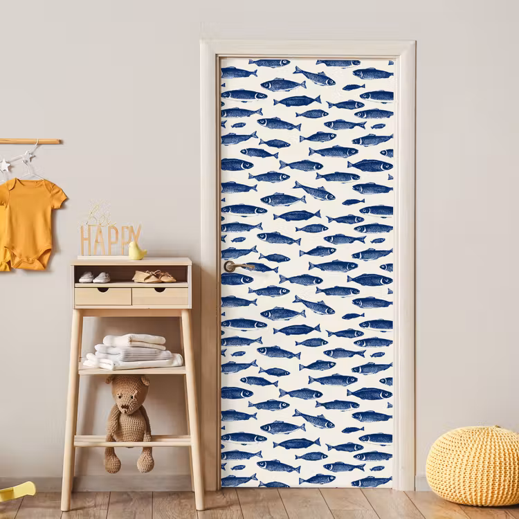 Deursticker - Vissen - Patroon - Blauw - Wit — 6