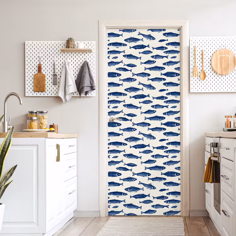 Deursticker - Vissen - Patroon - Blauw - Wit — 7