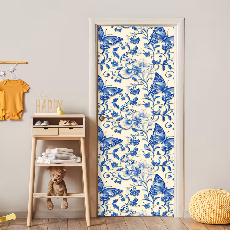 Deursticker - Vlinders - Bloemen - Blauw - Botanisch — 6