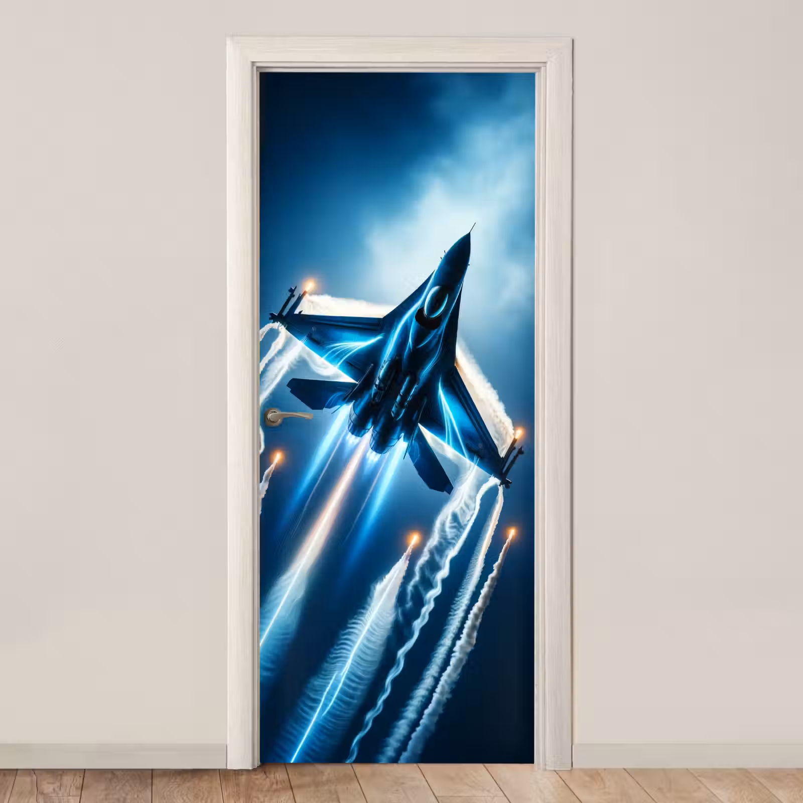 Deursticker - Straaljager - Blauw - Jongens — 1