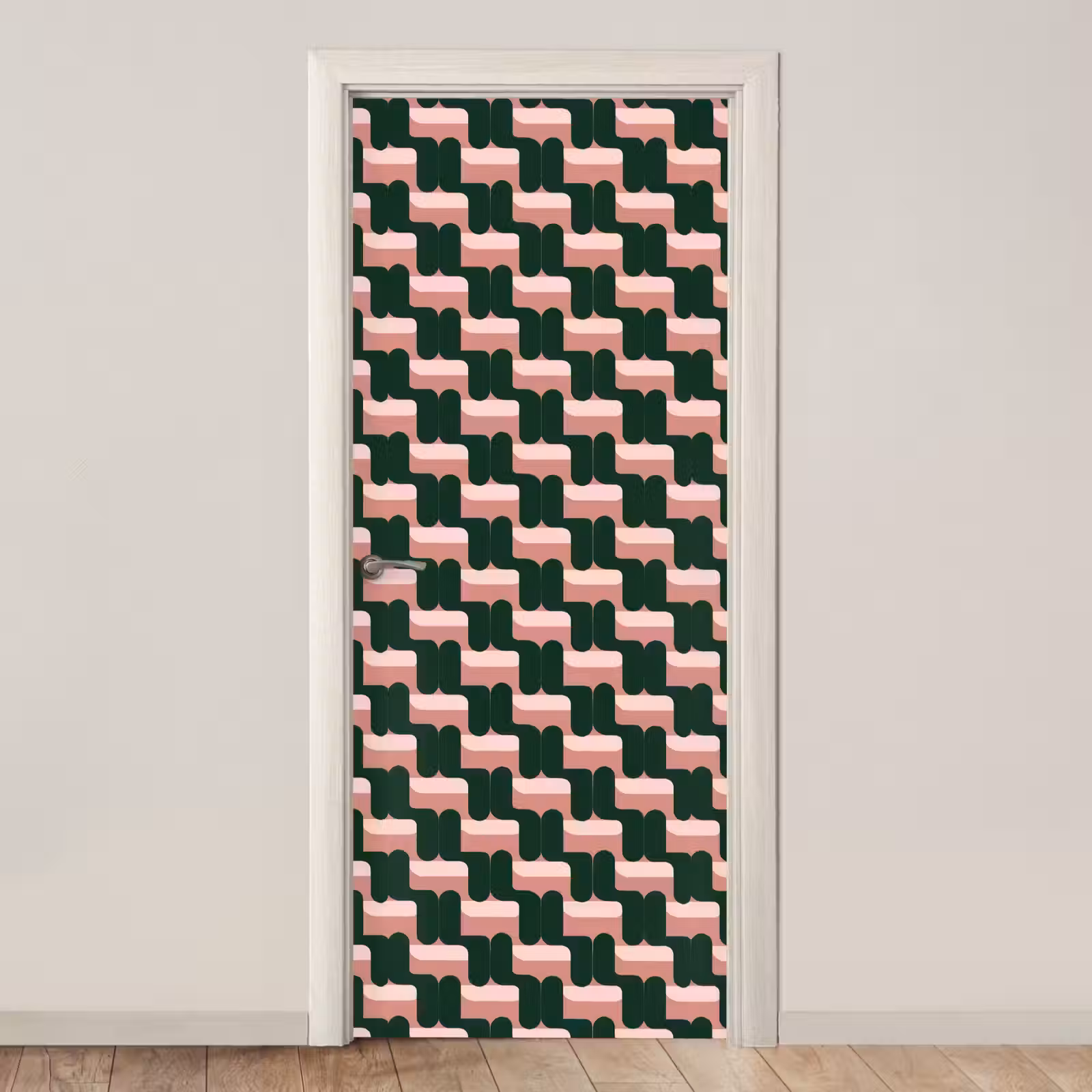 Deursticker - Vlechtpatroon - Groen - Roze - Geometrisch — 1
